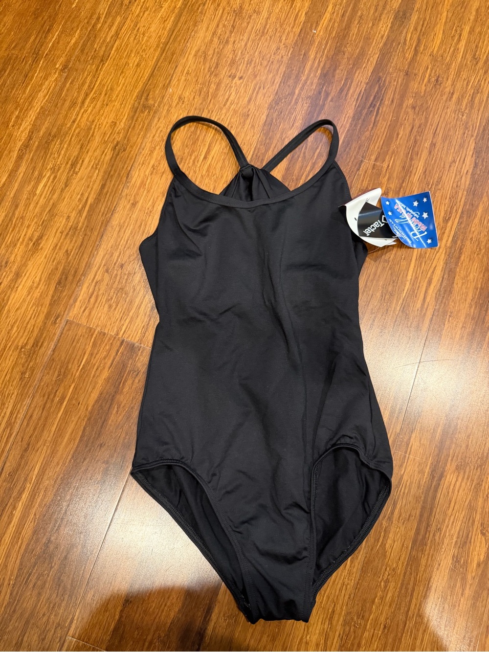 Motionwear Black Women's Leotard with Crossed Back Straps